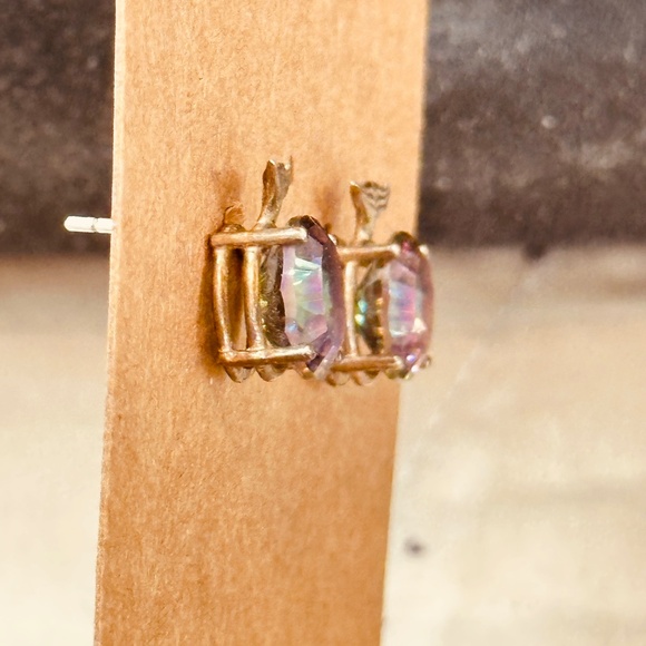 925 Sterling Silver Mystic Topaz Oval Stud Earrings w/Whale Tail - Picture 4 of 13